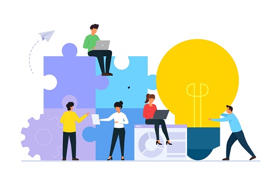 illustration of people connecting pieces of puzzles