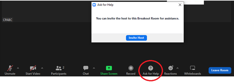 Breakout room ask for help example