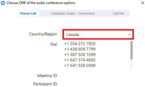 Tip: if you are outside of Canada, click on the drop down menu and navigate to the correct country to be given the correct phone numbers.